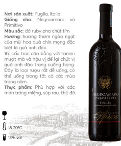 Rượu Vang Ý Negroamaro Primitivo Puglia Terra Aprica