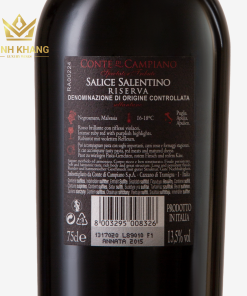 Rượu vang Ý Salice Salentino Riserva 13.5%, 750ml vị dâu đen huyền bí