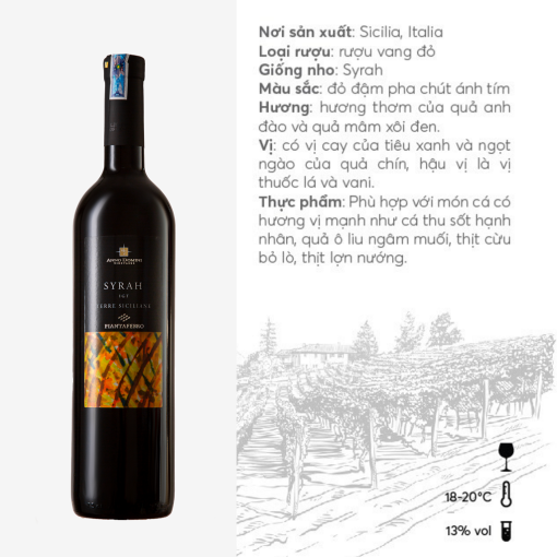 Rượu vang Ý Syrah Igt Terre Siciliane 13% – Hương vị nồng nàn sắc xuân