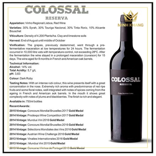 Rượu vang Bồ Đào Nha Colossal Reserva, hương quả mọng ngọt lịm