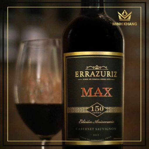 Rượu Errazuriz 150 Anos Edicion Aniversario Max Cabernet Sauvignon có màu đỏ ruby ​​tươi hòa hợp với sắc tím.